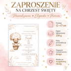 Infografika produktu: Zaproszenie na Chrzest Święty, format 12 × 17 cm, papier fakturowany 250 g, pełna personalizacja treści