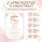 Infografika produktu: Zaproszenie na Chrzest Święty, format 12 × 17 cm, papier fakturowany 250 g, pełna personalizacja treści
