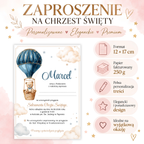 Infografika: zaproszenie na Chrzest Święty, format 12 × 17 cm, papier fakturowany 250 g, pełna personalizacja treści