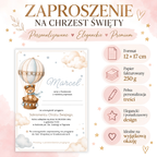 Infografika: zaproszenie na Chrzest Święty, format 12 × 17 cm, papier fakturowany 250 g, pełna personalizacja treści
